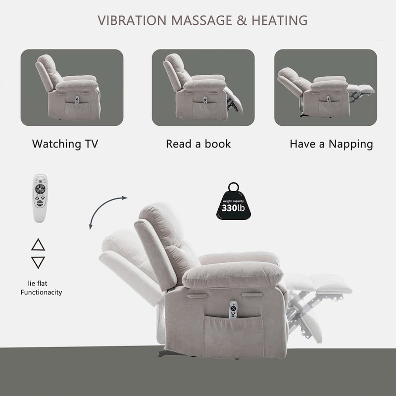 Velvet Adjustable Massage Function Power Recliner Chair with Heating System