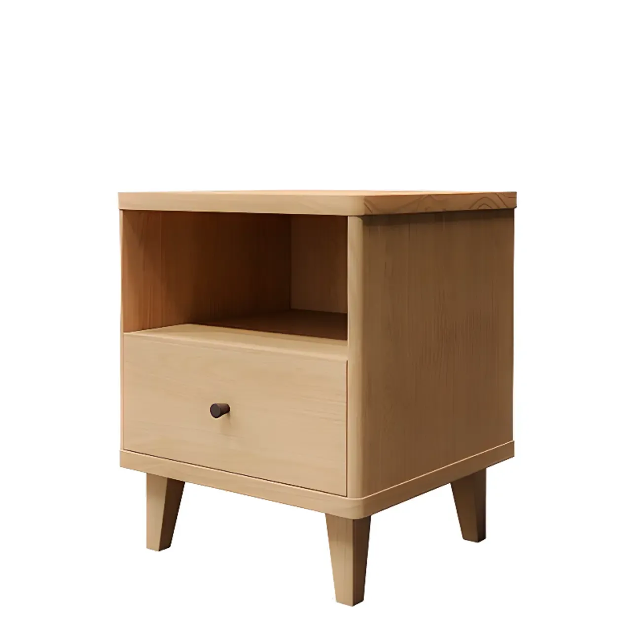 Modern Natural Wood Open Nightstand with Drawer