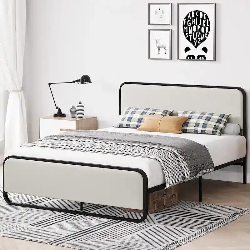 Bed Frame with Upholstered Headboard and Footboard