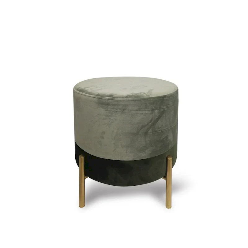 Round Shape Velvet Metal Leg Stool Ottoman
