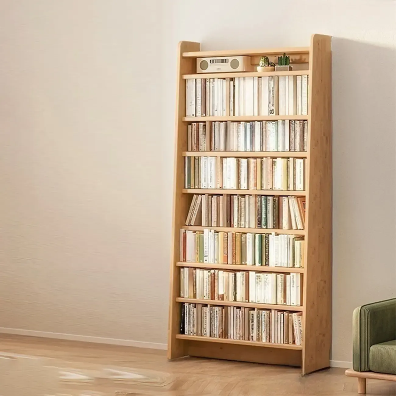 Natural Narrow Multi-Layer Open Back Wooden Bookshelf