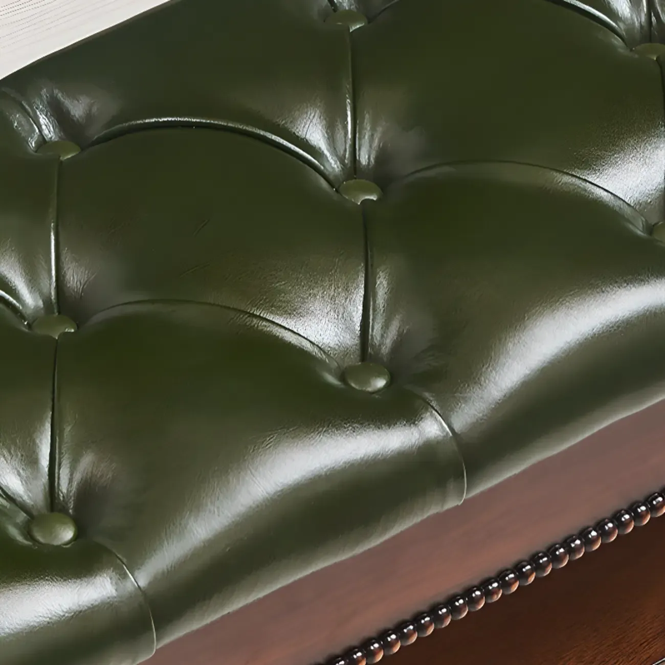 Antique Genuine Leather Flip-up Wood Bench with 2 Shelves