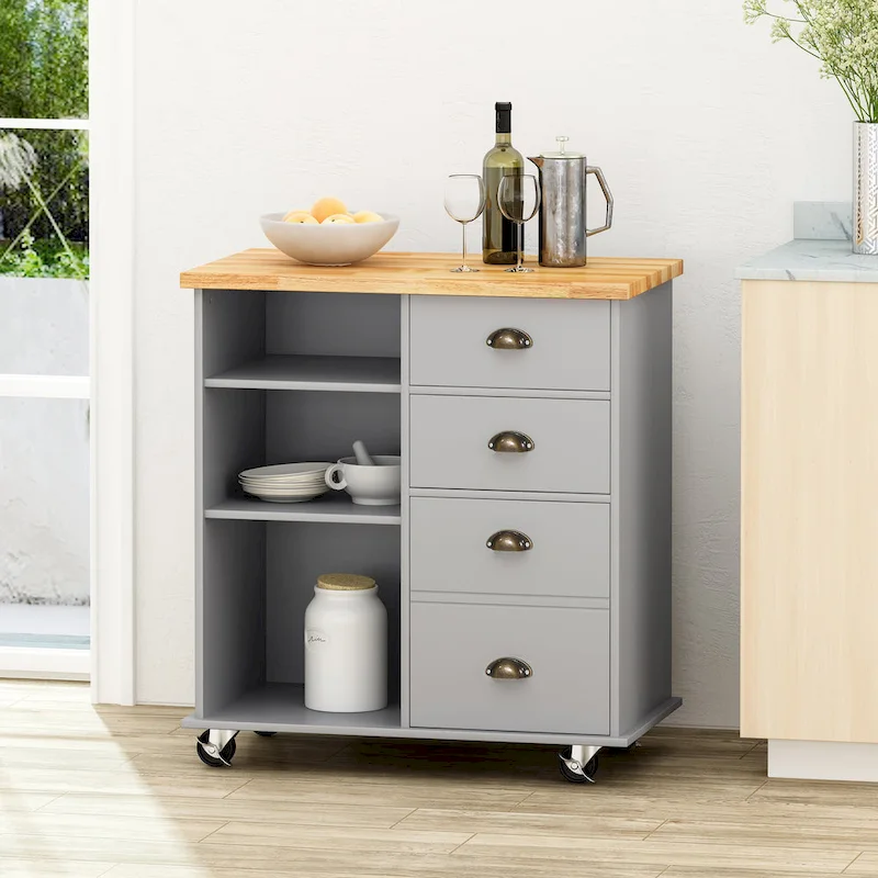 Provence Contemporary Kitchen Cart with Wheels - 31.50 W x 17.75 D x 34.50 H
