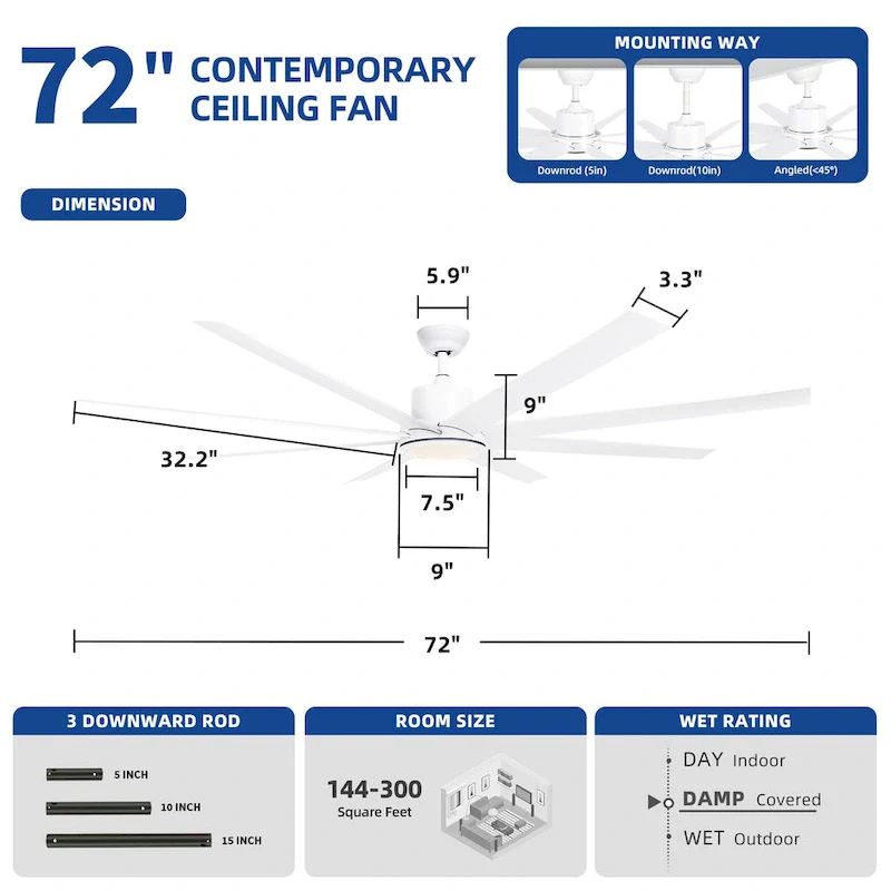72  8 Blades Ceiling Fans with Lights and Remote Control