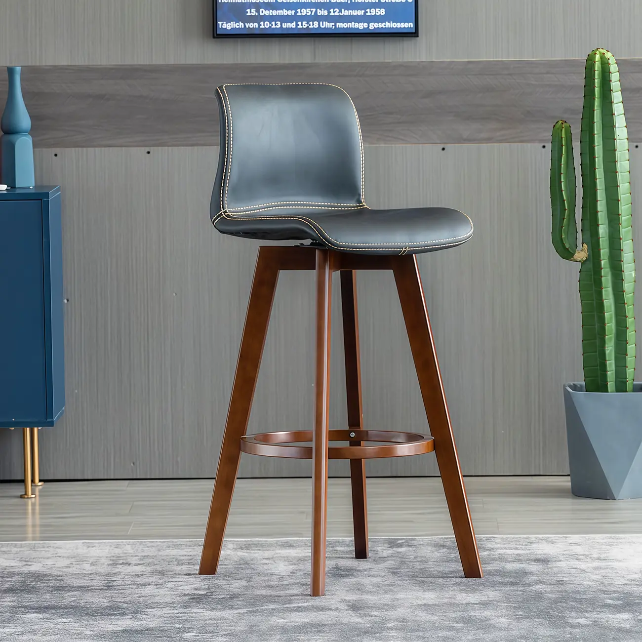 Saddle Leather Counter Height Low Back Swivel Bar Stools