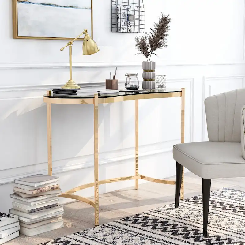 Contemporary Gold Glass Top Desk