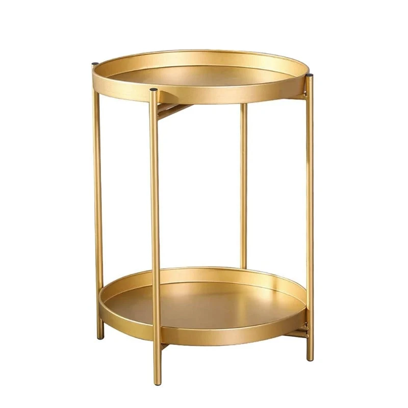 Adeco Side Table 2-Tier Metal Round End Table with Removable Tray - 17.5(D)x 17.5(W)x 20.7(H)
