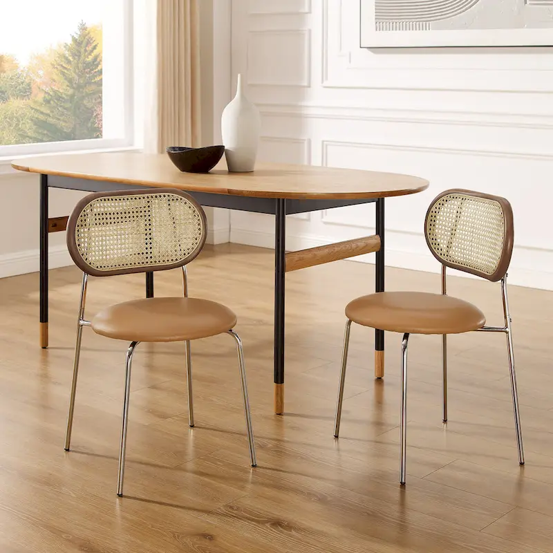 Art Leon Cane Back Faux Leather Upholstered Dining Chair (Set of 2)