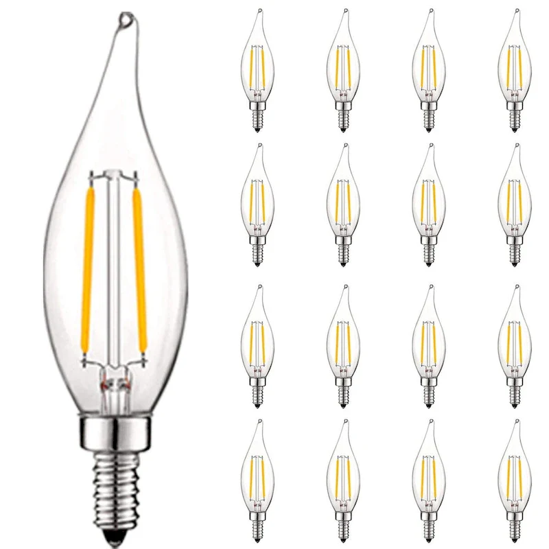 Luxrite 4W Vintage Candelabra LED Bulbs Dimmable, 400 Lumens, 40W Equivalent, Clear Glass, E12 Base (16 Pack)
