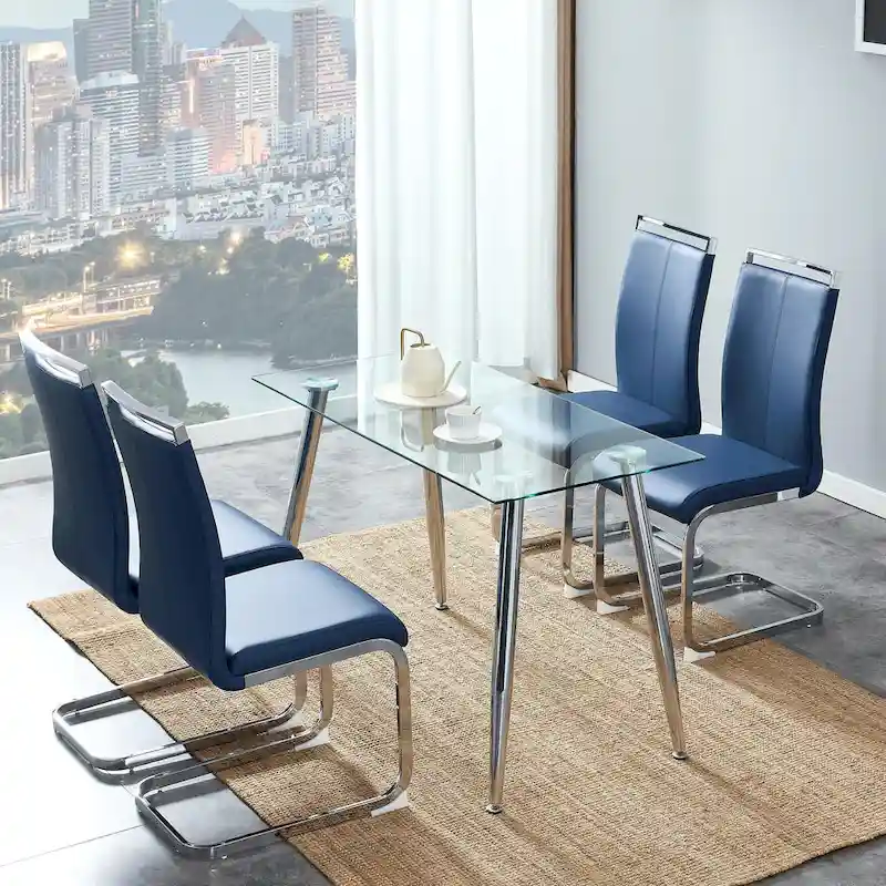 Set of 4 Modern Dining Chairs,High Back Side Chair with C-shaped Tube Chrome Metal Legs