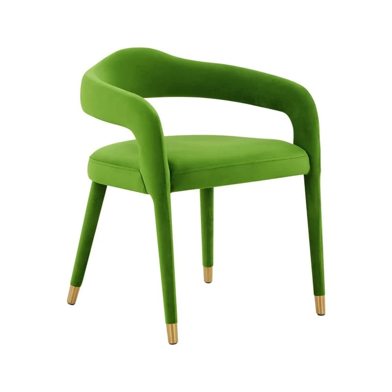 Green Velvet Dining Chair - Single Seater with Gold Legs