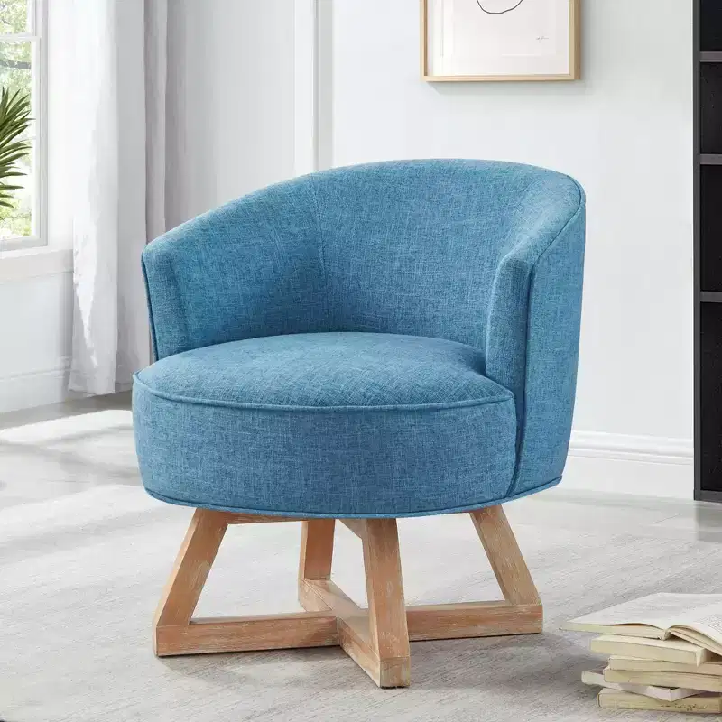 GDFStudio Glenn 360 Swivel Linen Upholstery Rubberwood Cross Base Chair