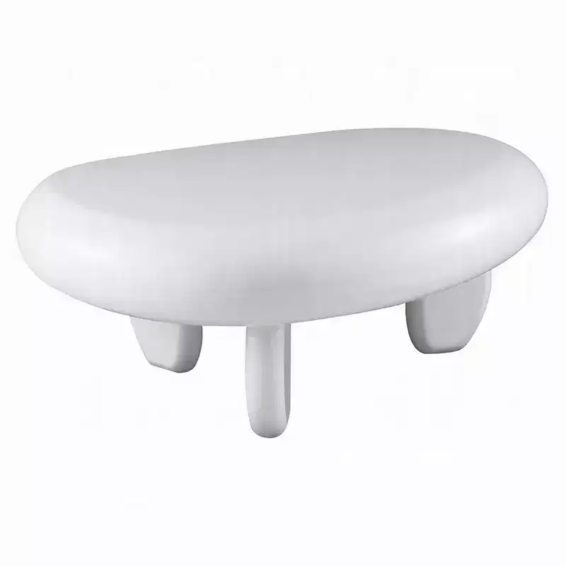 Coffee Table, 30 Inch Asymmetric Pebble Design, High Gloss White