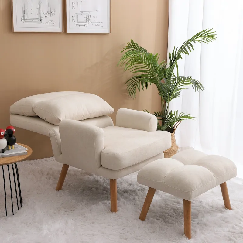 Fabric Armchair Accent Chair with Ottoman Set
