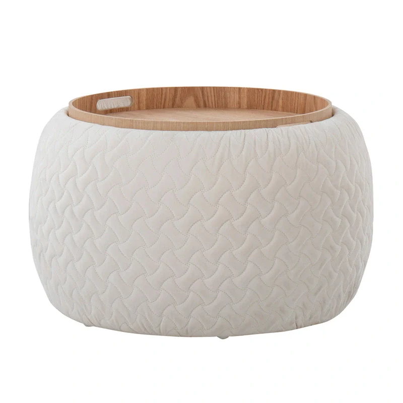 Carson Carrington Astrid Pouf with Natural Wood Tray Top