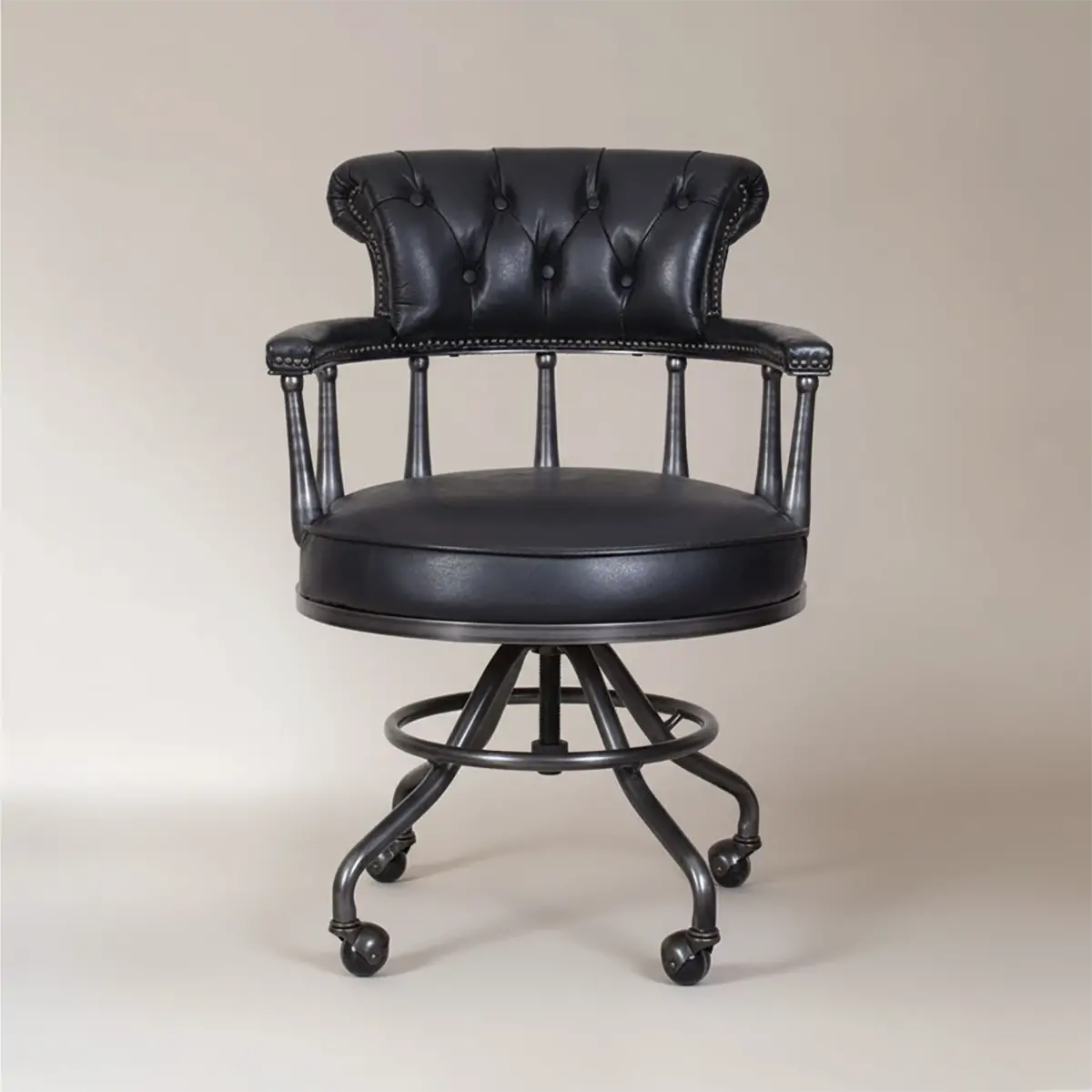 Black Chesterfield Office Chair in Antique Leather
