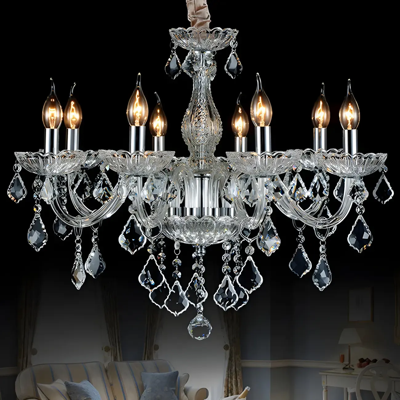 Mid-Century Modern Crystal Candelabra Chandelier