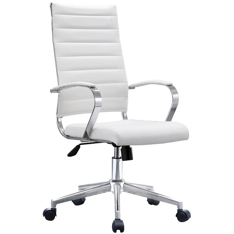 Modern High Back Office Chair Ribbed PU Leather Manager Tilt Conference Room Computer Desk Boss Task Executive Boss