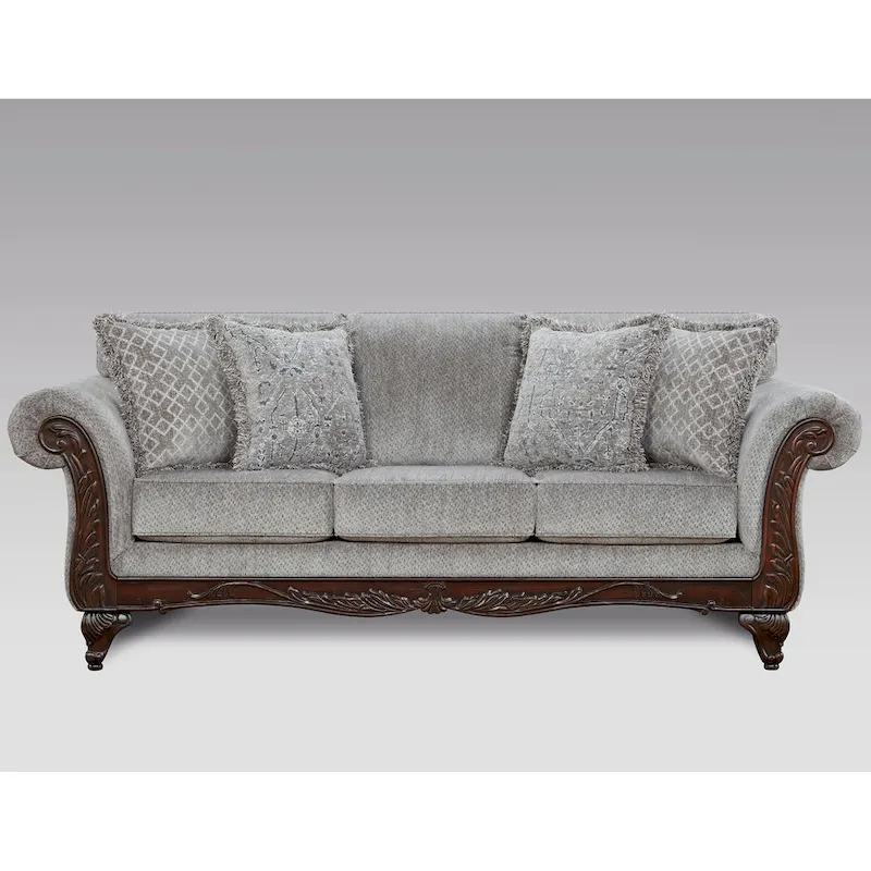 Roundhill Furniture Hernen 2-Piece Carved Wood Frame Living Room Set