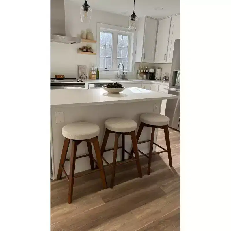 Wood Swivel Cushion Counter Height Barstool – Armless, Fixed Height, 250 lb Capacity