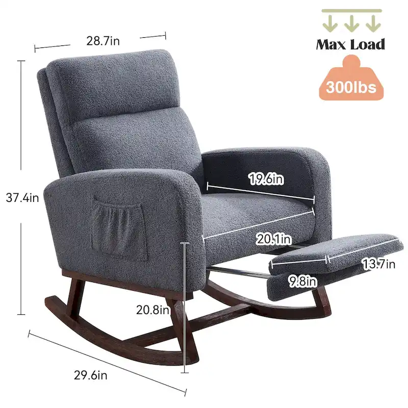 Linen Rocking Chair with Footrest and Side Pocket