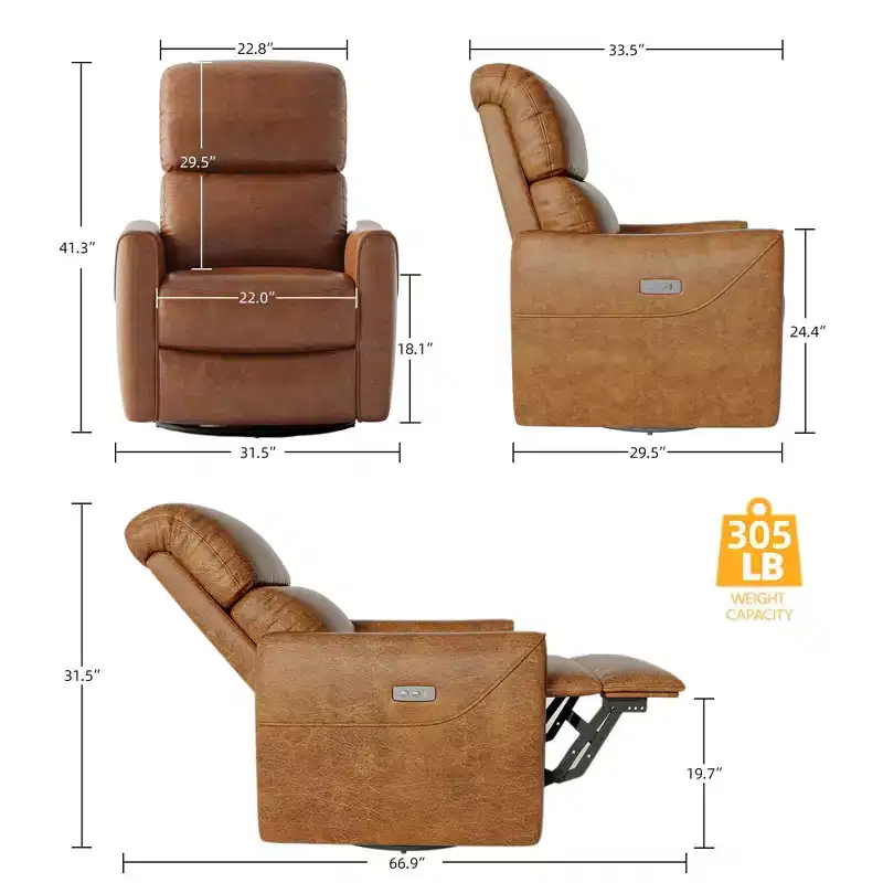 Swivel Rocking Recliner Chair, Faux Leather Upholstered Glider with Lumbar Support, High Back, Manual Recline