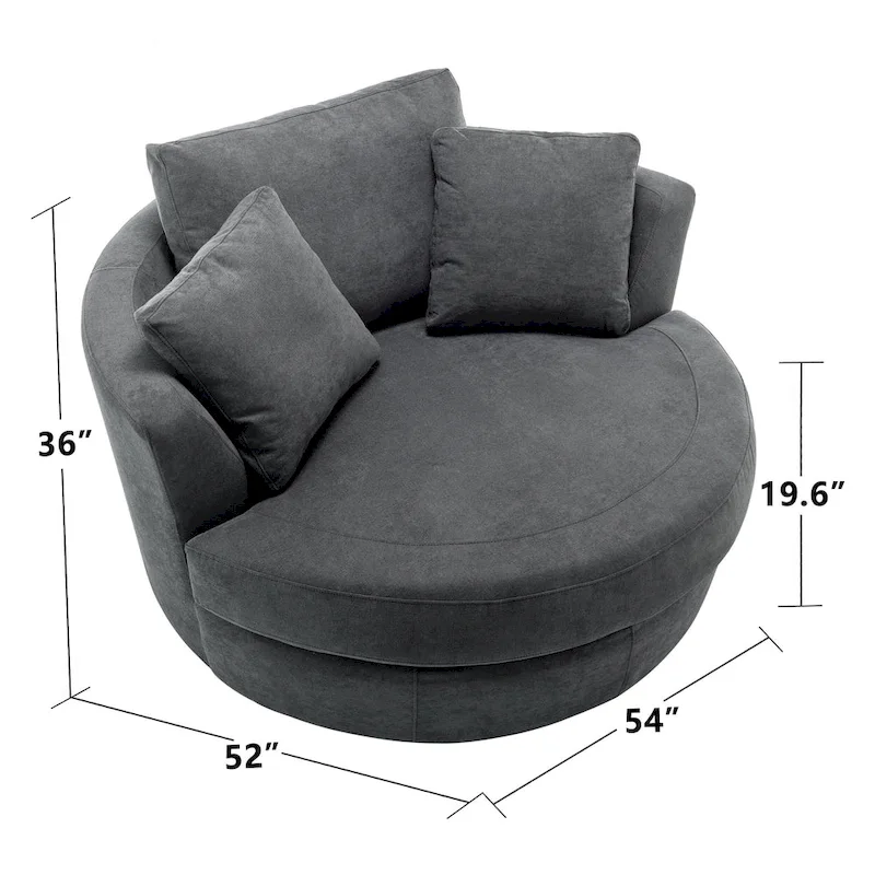 54 Wide Elegant Round Swivel Barrel Chair, Chair and a Half