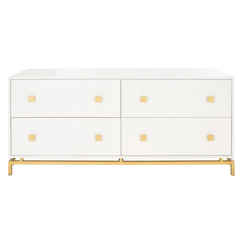 4-Drawer Dresser with Gold Accents - White/Taupe/Black