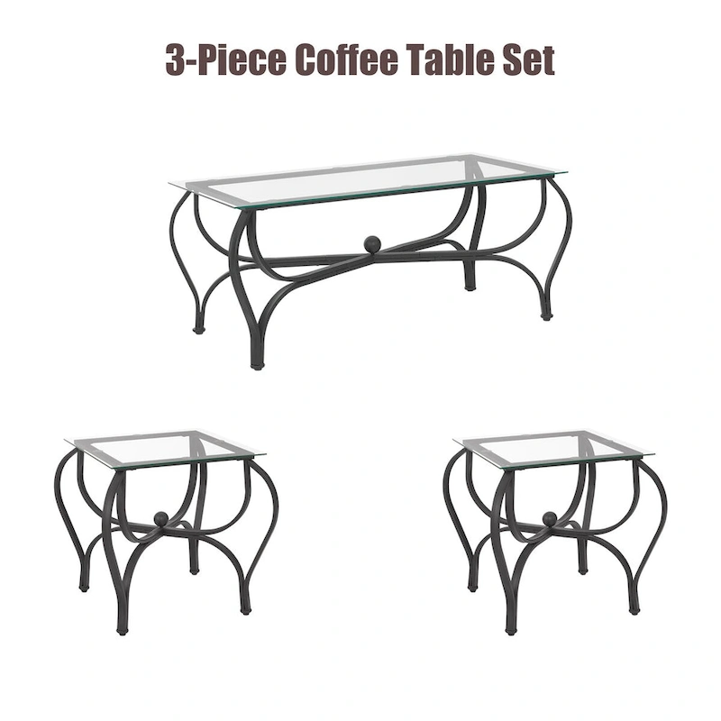 Tempered Glass Surface 3-Piece Coffee Table Set