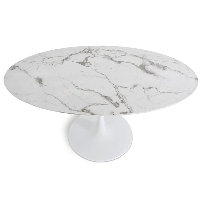 Oval White Faux Marble Topped Pedestal Dining Table