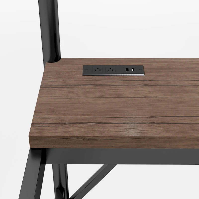 Metal Loft Bed with Desk, LED Lights & USB Charging Station, Loft Bed Frame with Safety Guardrails