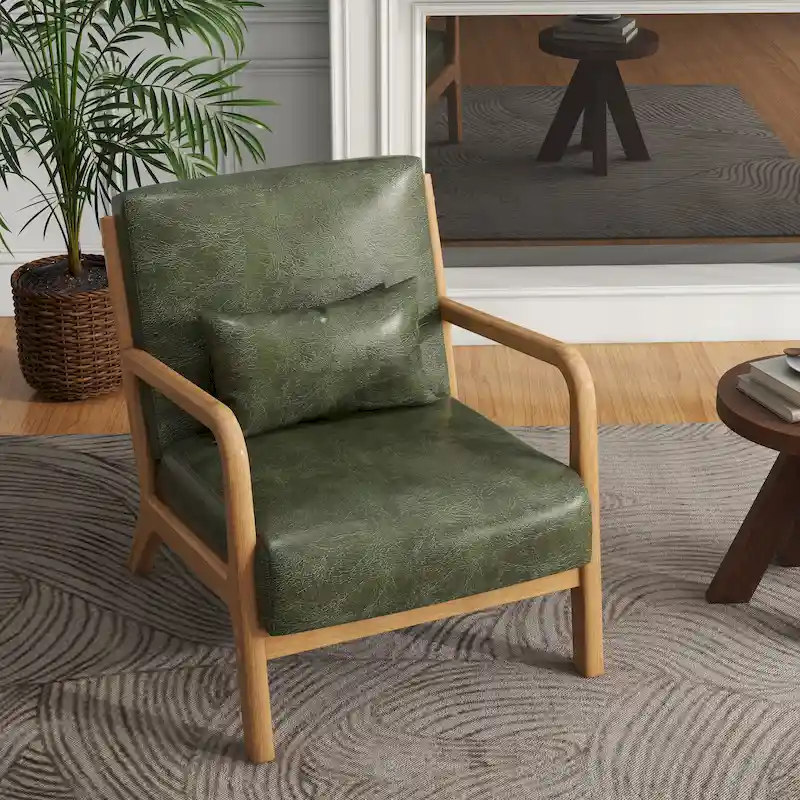 Mid-Century Modern Upholstered Accent Chair with Wood Frame