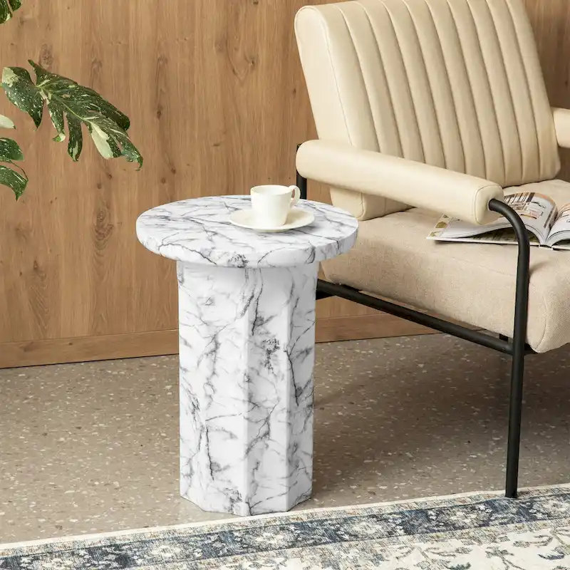 Glitzhome 20.75 H Modern MGO Faux Marble Side Table