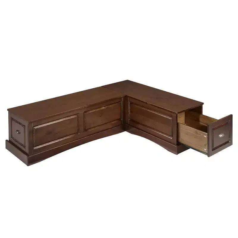 3pc Colby L Shaped Bench and Backless Nook Dining Set Brown - Linon: Wood Frame, 5-Seater, Trestle Base