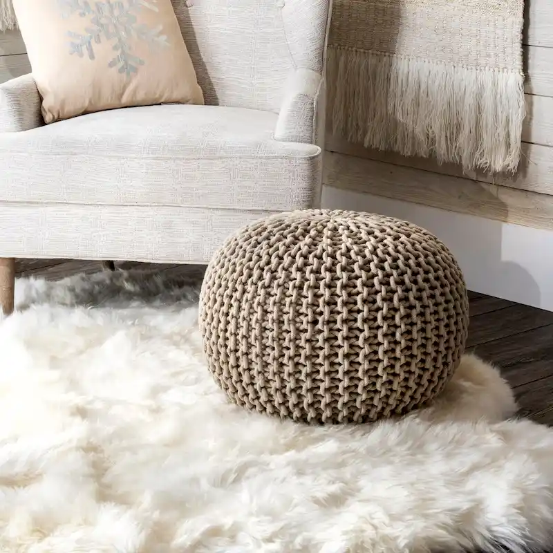 Nuloom Bruges Knitted Solid Cotton Ottoman Pouf