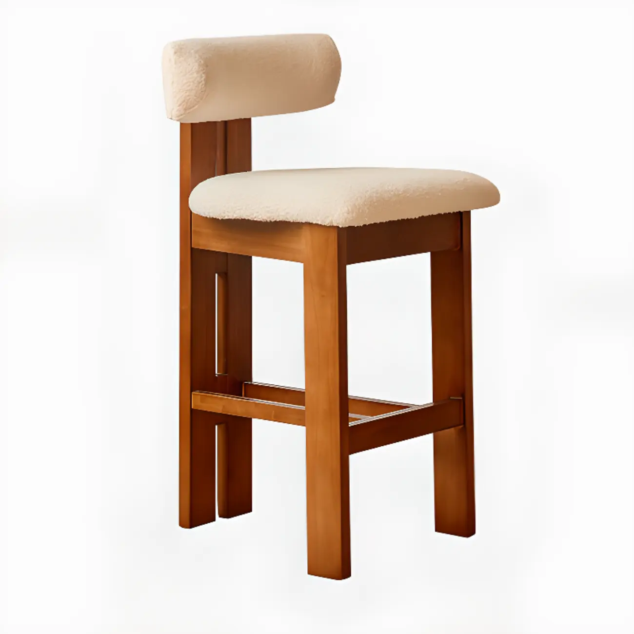 Wooden Boucle Cushioned Backrest Bar Stool