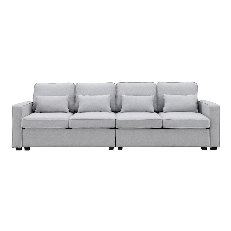 Merax 104 4-Seater Modern Linen Fabric Sofa with Armrest Pockets and 4 Pillows,Minimalist Style Couch