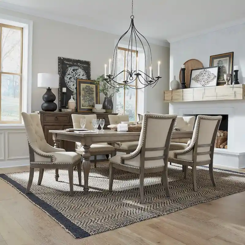 Americana Farmhouse Dusty Taupe Rectangular Table Set with Dining Chairs Various Options