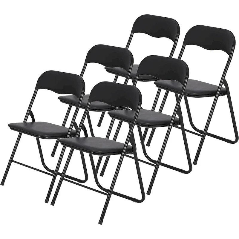 6 Folding Chairs with Cushion, with Non-Slip Feet Pads