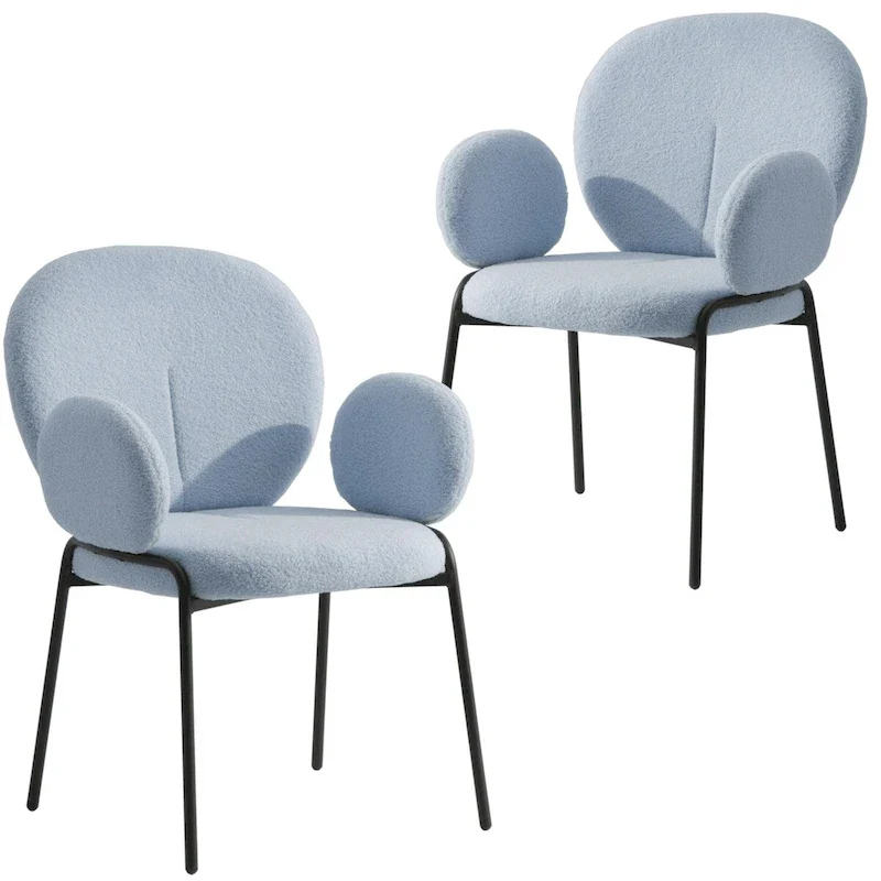 Celestial Boucle Upholstered Iron Dining Chairs Set of 2 by LeisureMod