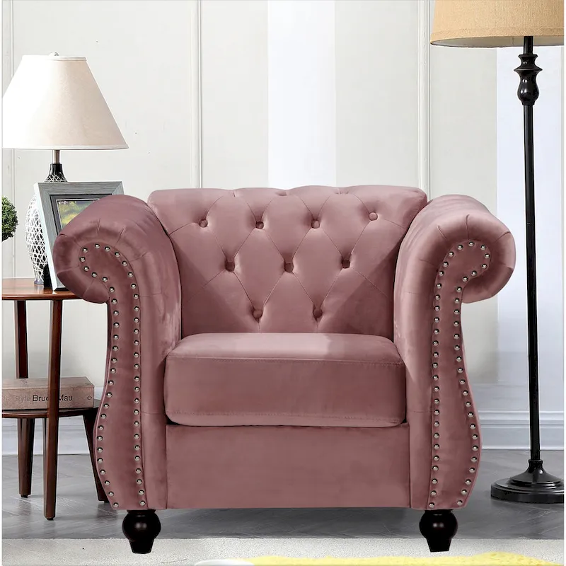Kemos Velvet Chesterfield 2-Piece Set-Chair and Sofa
