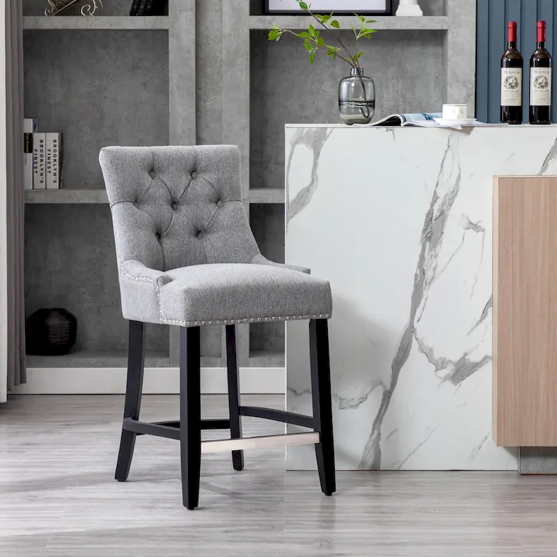 Carter 24  Upholstered Button Tufted Counter Stool, Black Legs