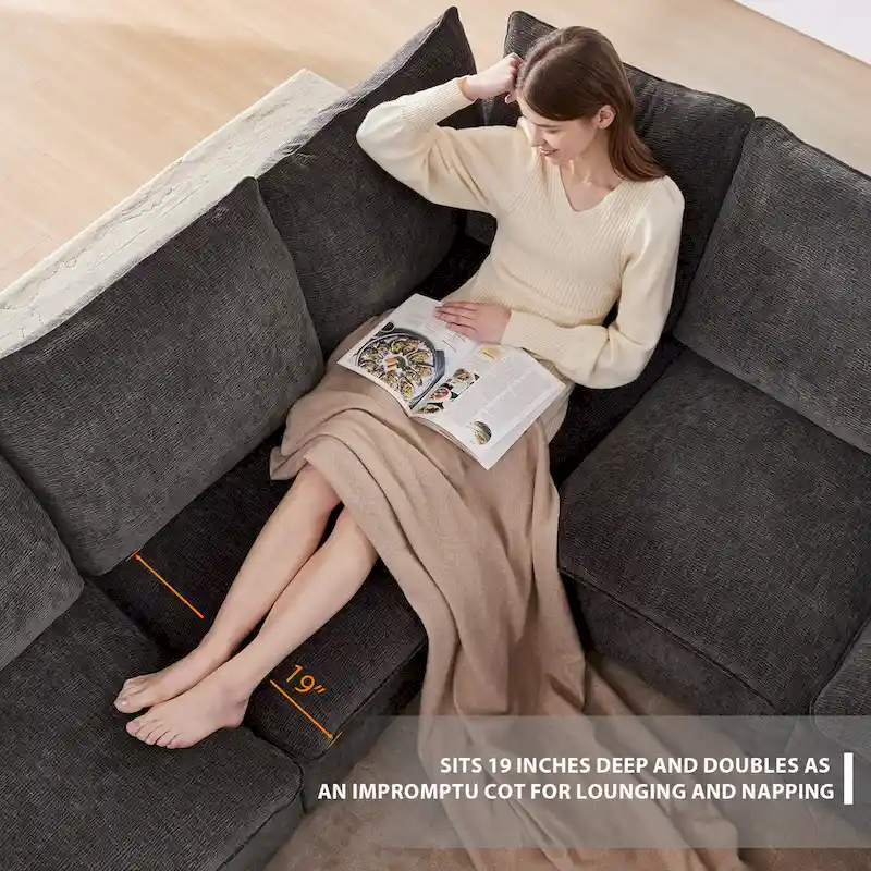 U Shape Modular Sofa, 7 Seat Chenille Sectional Upholstered Couch Set