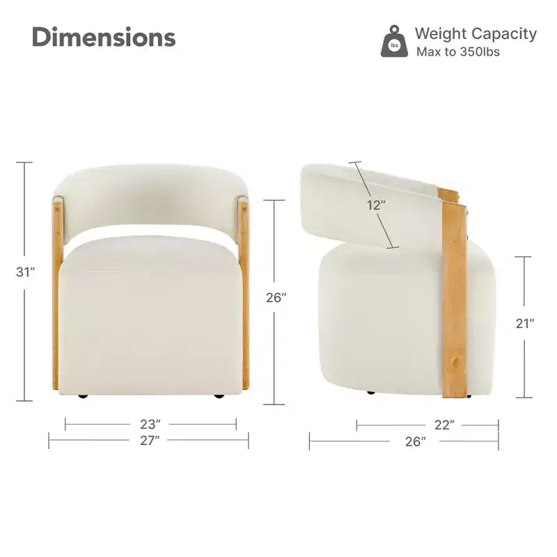 Spruce&Spring Upholstered Dining Chair with Wood Armrests & Hidden Wheels