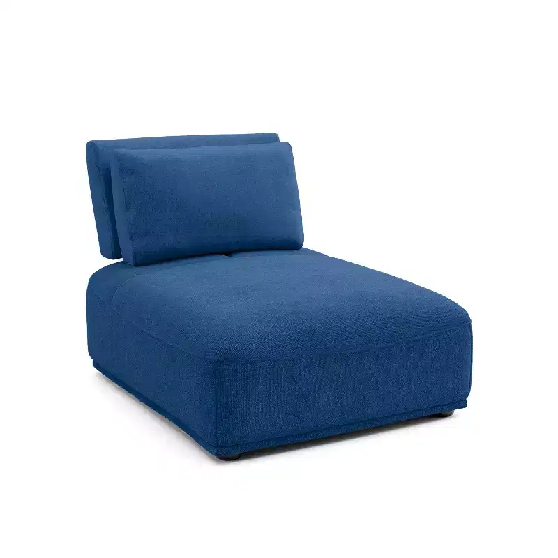 Blue Chenille Armless Recliner Chair, 1-Seat