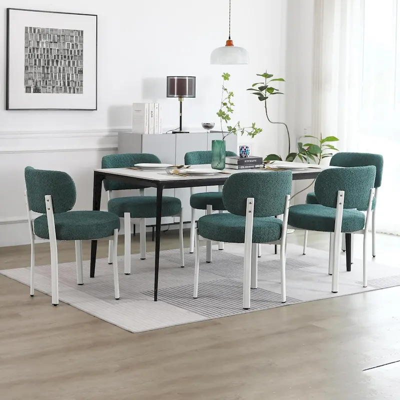 XINMICS Upholstered Modern Boucle Dining Room Chairs with White Metal Legs