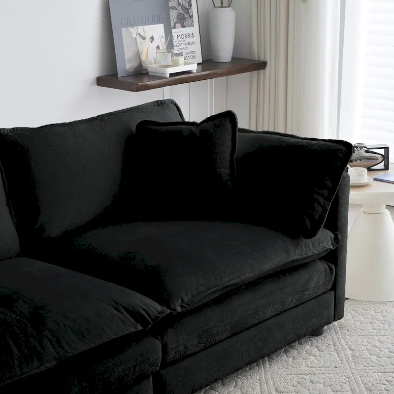 Black 3-Piece Chenille Sofa Set with Loveseat and 2 Single Sofas