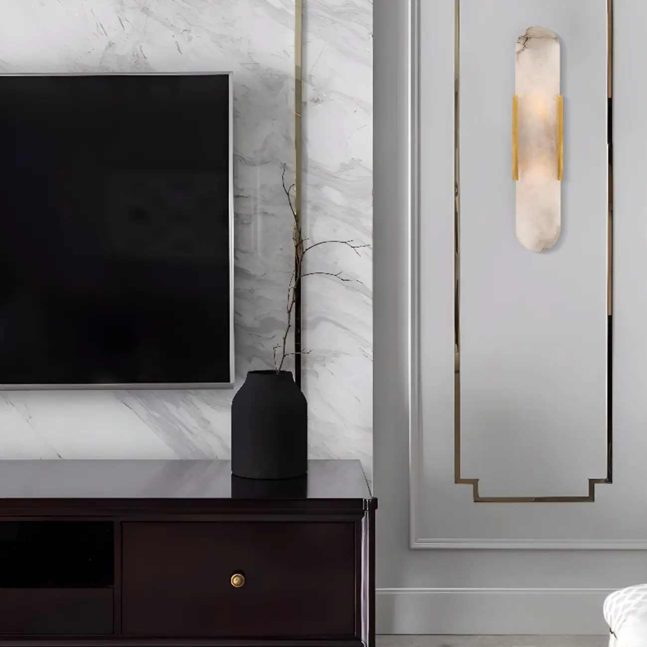 Modern Metal Grey White Stone Shade Up Down Wall Sconce