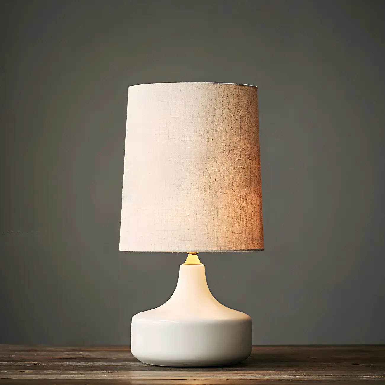 Modern Ceramic Barrel Bedside Table Lamp with Linen Shade