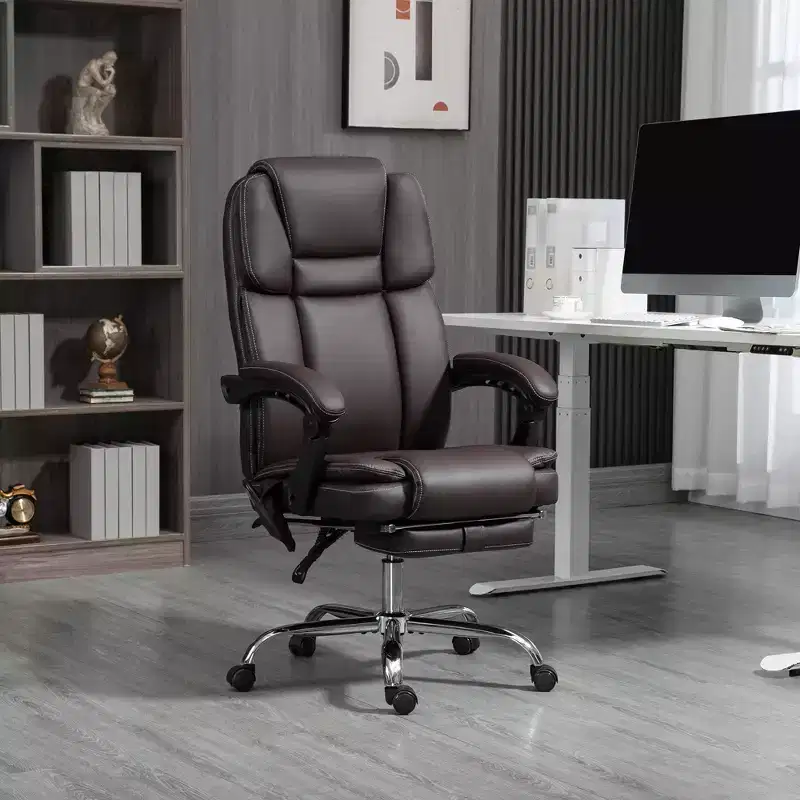 Vinsetto Massage Office Chair with Heat, Adjustable Height and Footrest, PU Leather Comfy Computer Desk Chair